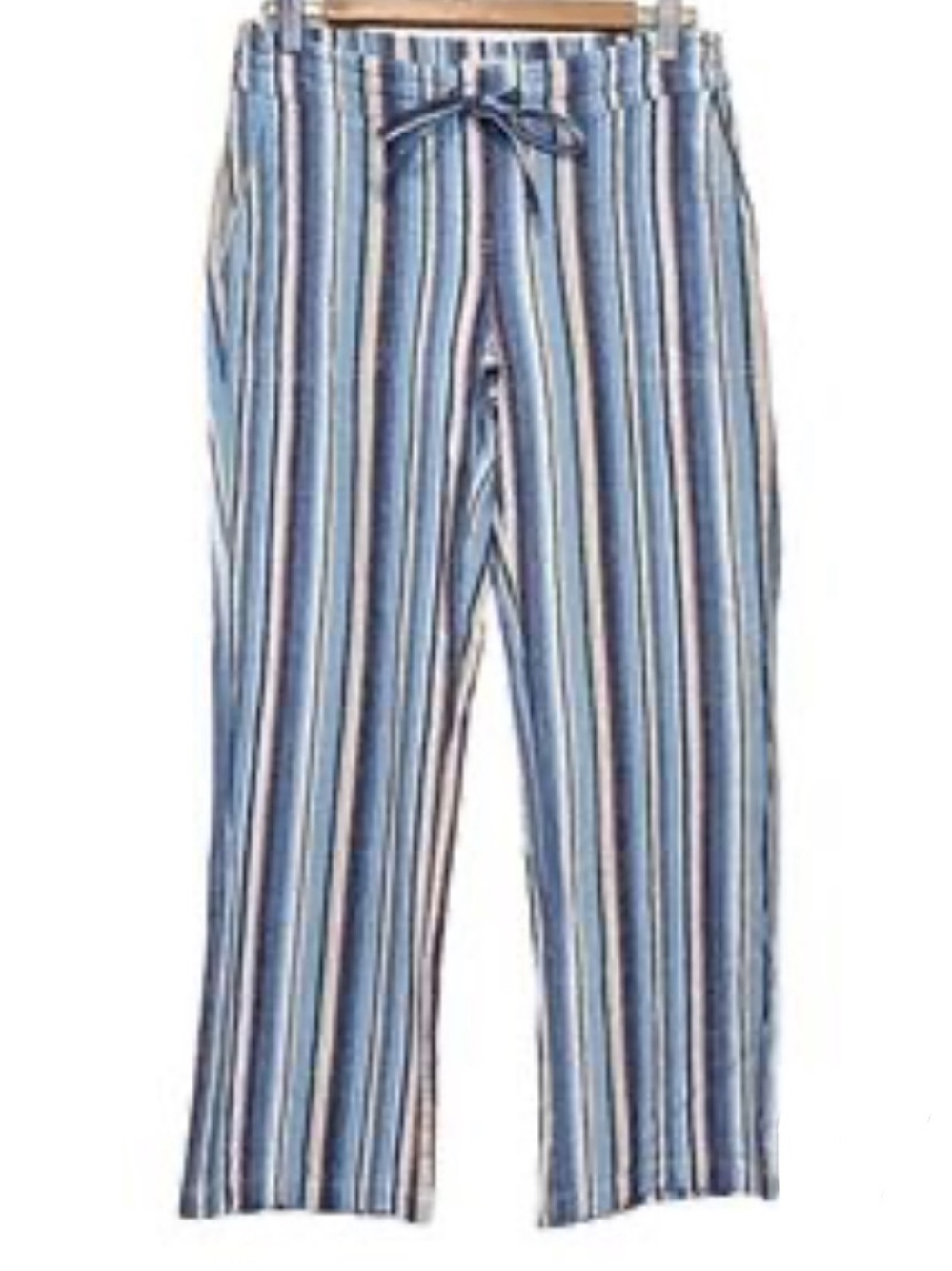 Per Se Carlisle Striped Linen Blend Wide Leg Drawstring Waist Crop Pants